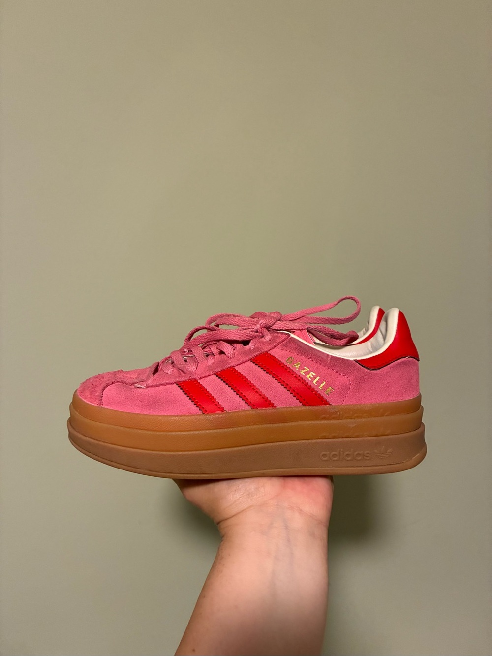 adidas Gazelle Platform Sneaker - Pink with Red Accents